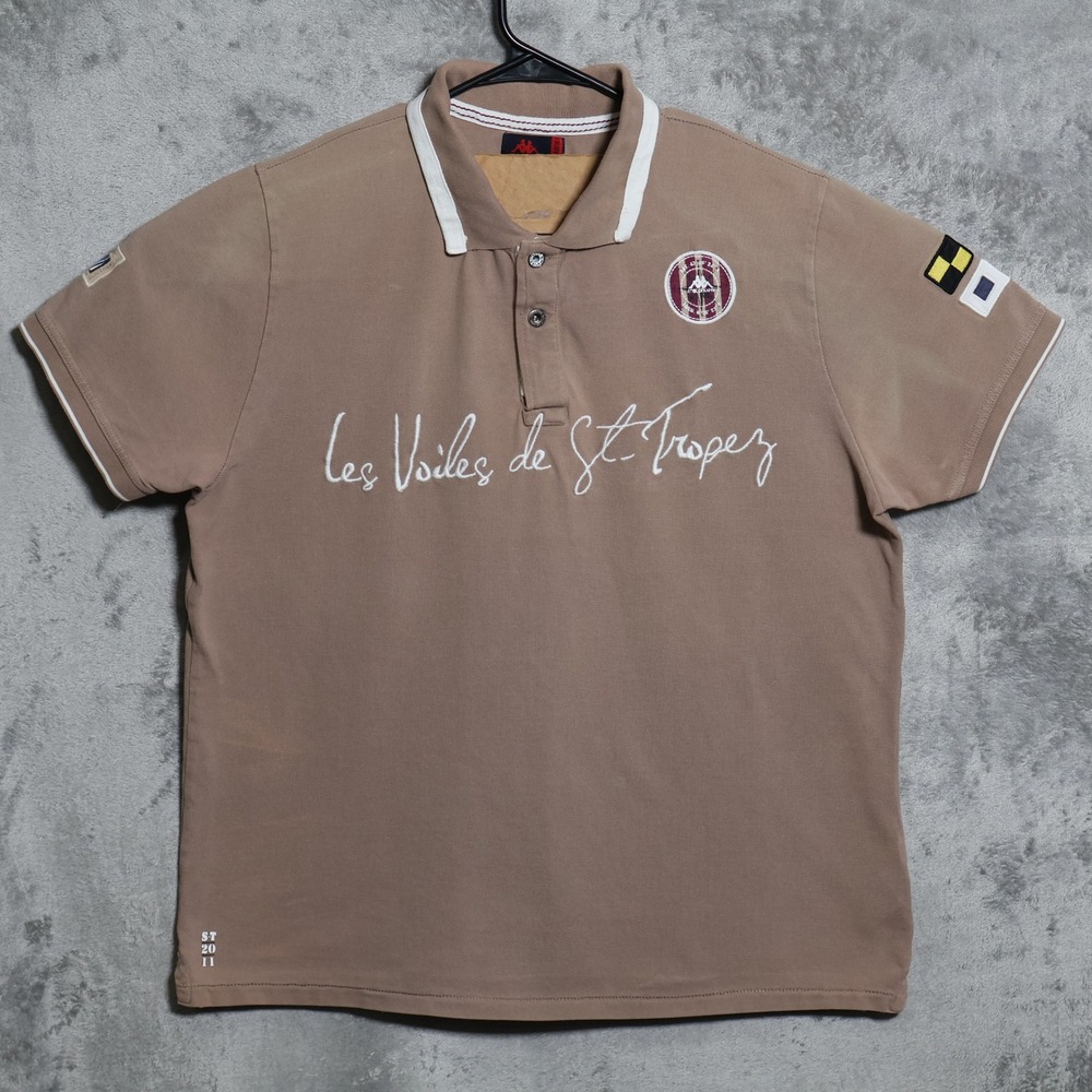 Kappa Polo Mens XL Tan Les Voiles de Saint Tropez Nautical Sailing Preppy Y2K